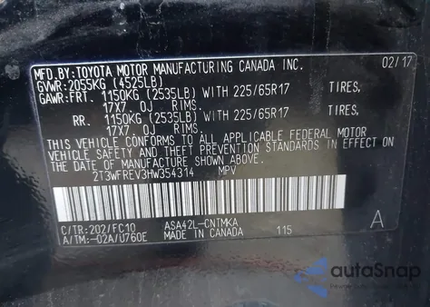 2017 Toyota Rav4 Xle from USA, damaged, VIN 2T3WFREV3HW354314